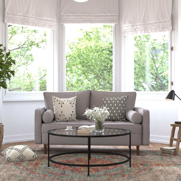 Flash Furniture Slate Gray Faux Linen Upholstered Tufted Loveseat IS-PL100-GY-GG - main